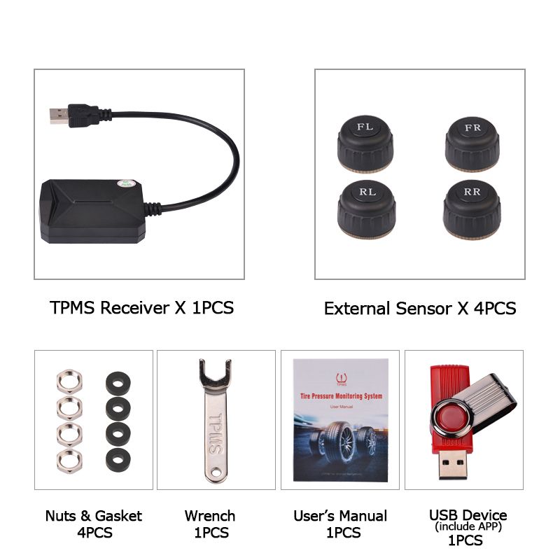 TPMS for Android Car Stereo Head Unit | Wireless Tire Pressure Monitoring System for Toyota VW Nissan Hyundai Kia Honda Dodge Jeep All Cars