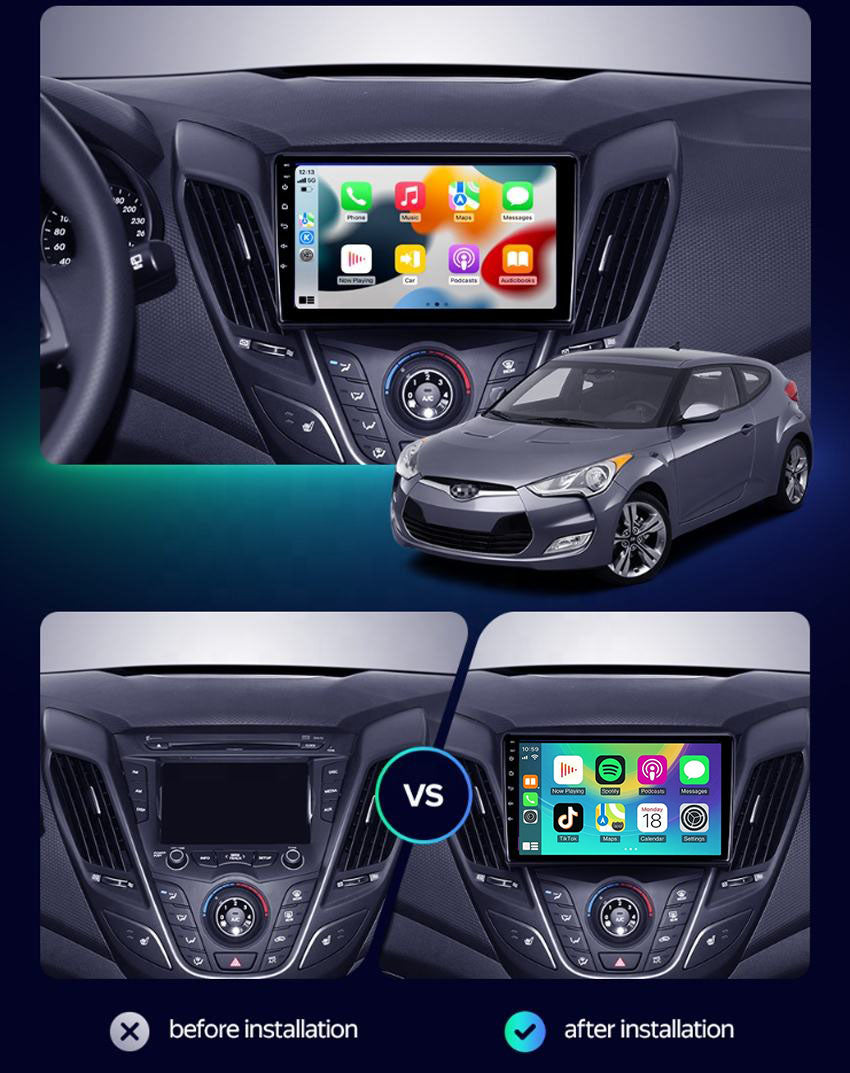 9" Android Car Stereo for Hyundai Veloster 2011-2017 | Wireless Apple CarPlay & Android Auto Head Unit Radio
