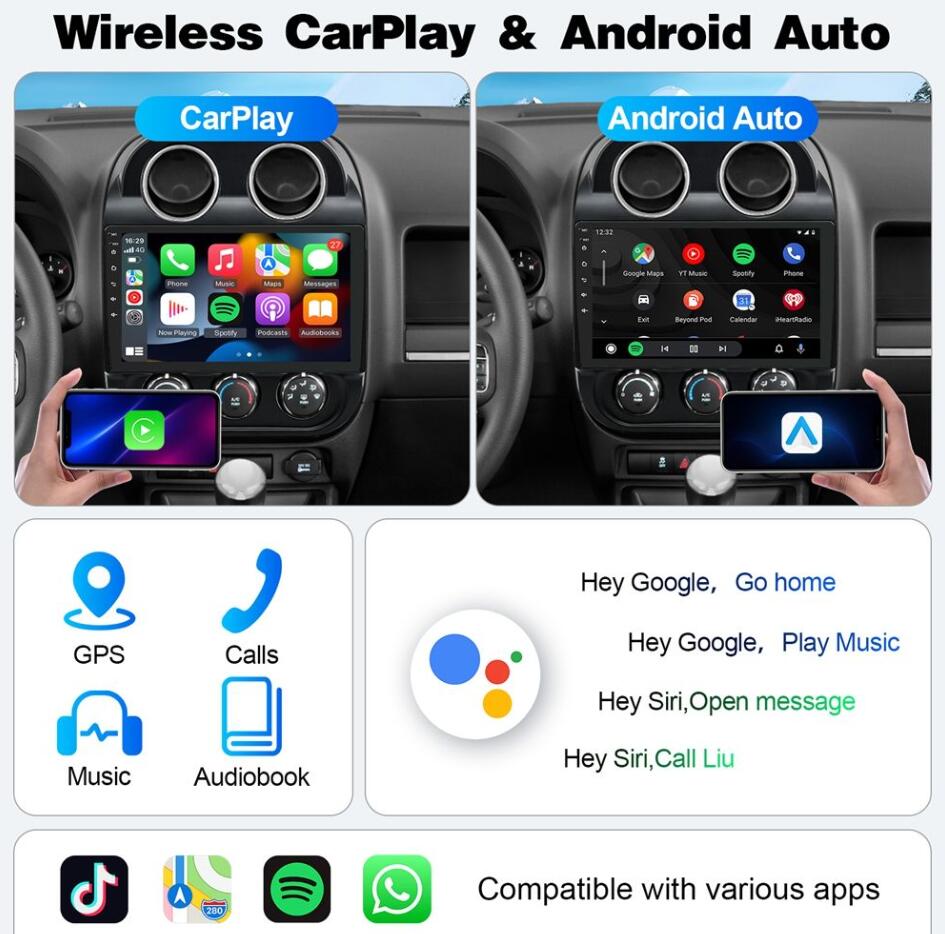 Jeep Patriot Compass 2007-2023 10.1" 2K QLED Touch Screen Wireless CarPlay Android Auto Head Unit