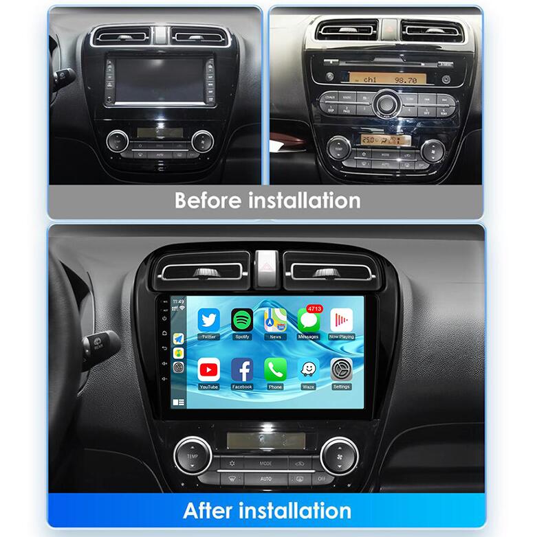 9-Inch QLED 2K Touch Screen Radio Upgrade for 2012-2023 Mitsubishi Mirage, Attrage, Space Star & Dodge Attitude – Wireless Android Auto Head Unit, Plug-and-Play OEM Replacement