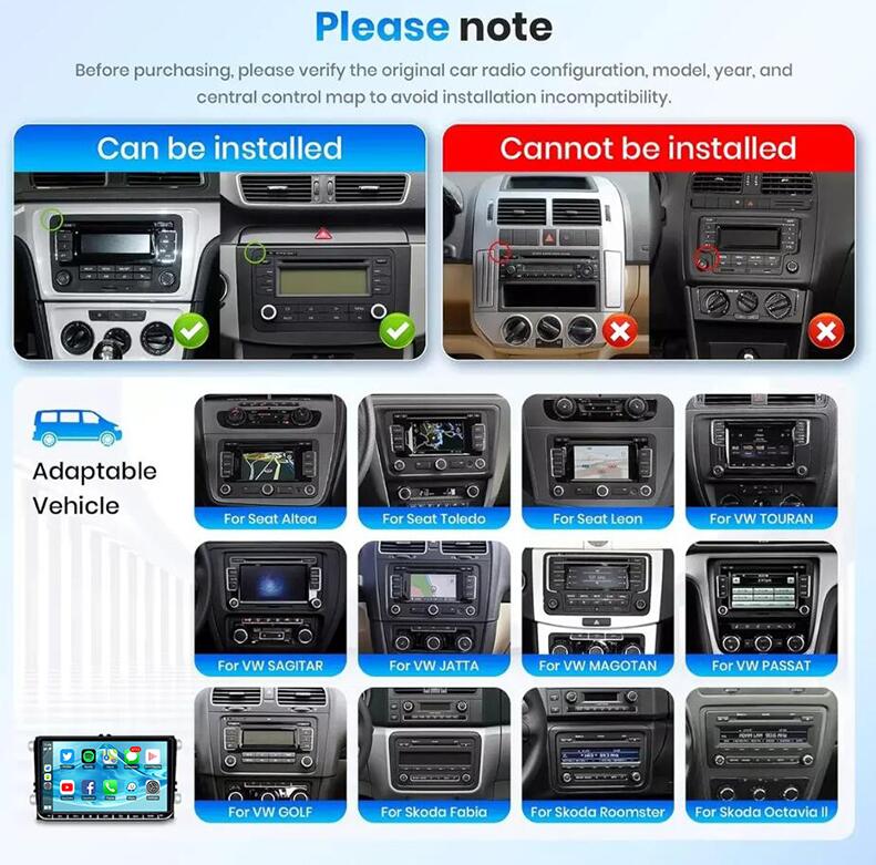 Universal 9" QLED Android Head Unit for VW Volkswagen Jetta Tiguan Golf Polo Passat SEAT Skoda Octavia Wireless CarPlay Android Auto Car Stereo GPS