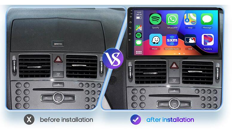9-Inch QLED Touch Screen CarPlay & Android Auto Head Unit for Mercedes-Benz C-Class W204 S204 (2006–2011) – OEM-Style Radio Replacement Upgrade